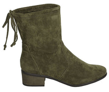 Breckelle's Women's Closed Toe Back Tie Drawstring Mid-Calf Block Heel Boot