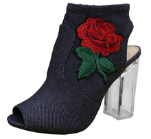 Delicious Women's Embroidered Rose Floral Lucite Clear Heel Peep Toe Bootie