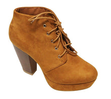 Bella Marie Goldie-21 Women's almond toe platform lace up chunky heel ankle high suede booties