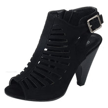 Forever Link Women's Cut Out Caged Buckle Sling Back Stacked Chunky Heel Bootie