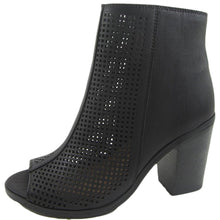 Soda Women's Anajay Laser Cut Stacked Heel Peep Toe Bootie