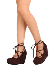 DBDK Women's High Platform Ghillie Ankle Strappy Round Closed Toe Wrapped Wedge