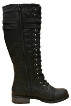 Cambridge Select Women's Strappy Lace-Up Knee High Combat Stacked Heel Boot
