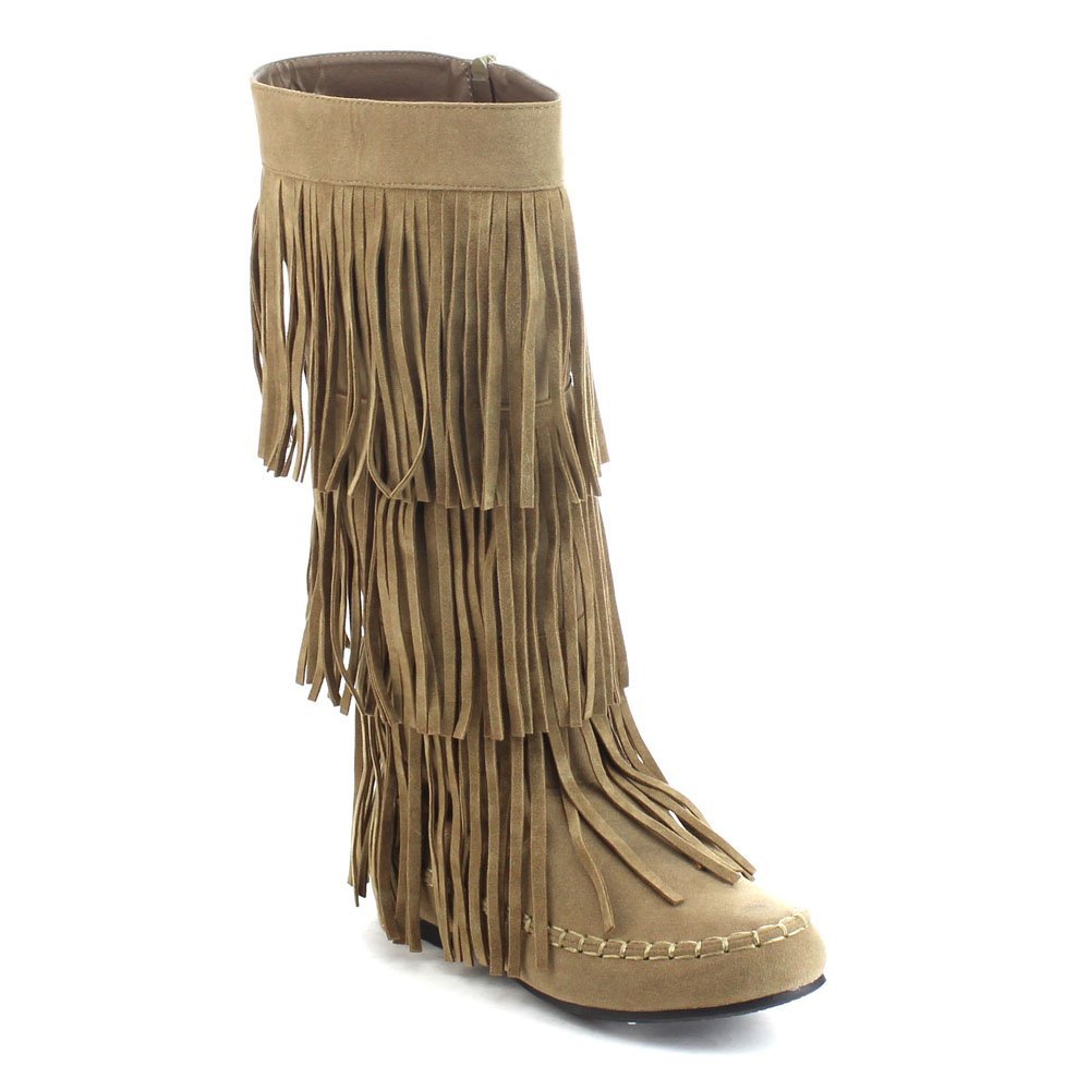 Knee high fringe moccasin boots best sale