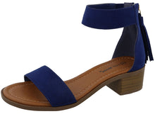 Top Moda Women's Tassel Fringe Zip Back Block Heel Sandal