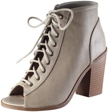 Soda Women's Joanna Stacked Chunky Heel Lace Up Front Peep Toe Bootie