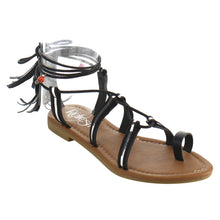 Refresh ID48 Women's Gladiator Strappy Lace Up Tassel Flat Beach Sandal