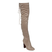 Chase & Chloe EE81 Women's Thigh High Corset Lace Up Stacked High Heel Boots