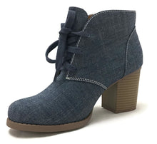 Delicious by Soda Women's Ripley Sueded Lace Up Chunky Stacked Heel Ankle Bootie