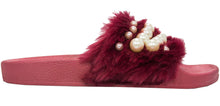 Betani Women's Embellished Faux Fur Pearl Slipper Slide Sandal