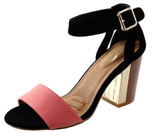 DBDK Women's Color Block Ankle Strappy Metallic Chunky Stacked Block Heel
