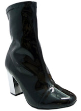 Wild Diva Women's Enamel Patent Metallic Stacked Chunky Heel Boot