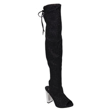 Delicious Women's Faux Suede Stretchy Open Toe Open Back Over The Knee Block Chunky Heel Boot