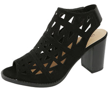 Top Moda Women's Laser Cut Slingback Stacked Chunky Heel Peep Toe Bootie