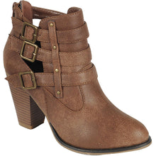 Forever Link Women's Buckle Stacked Chunky Heel Almond Toe Bootie