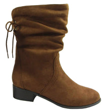 Soda Women's Slouch Back Tie Fold Over Cuff Low Stacked Heel Boot