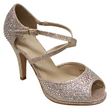 Bella Marie Shania-1 Women's peep toe rhinestone glitter crossing strap dance sandals