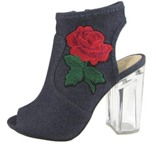 Delicious Women's Embroidered Rose Floral Lucite Clear Heel Peep Toe Bootie