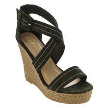 Refresh IE53 Women Stitched Criss Cross Strap Espadrille Platform Wedge Sandals