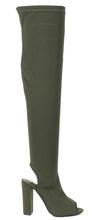 Forever Link Women's Thigh High Stacked Chunky Heel Peep Toe Boot