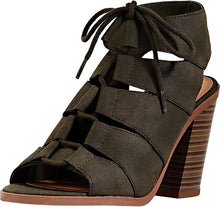 Soda Women's Quince Faux Leather Peep Toe Lace Up Gladiator Slingback Open Back Ankle Boot