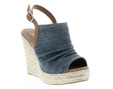 Soda Women's Open Toe Ruched Canvas Espadrille Platform Wedge