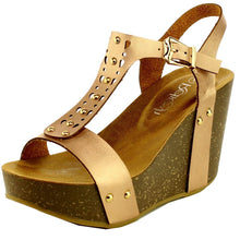 Refresh Footwear Women's Cutout T-Strap Wedge Heel Sandal