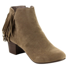 Breckelles GK88 Women Faux Suede Fringe Chunky Heel Ankle Boot