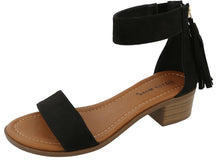 Top Moda Women's Tassel Fringe Zip Back Block Heel Sandal