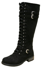 Cambridge Select Women's Strappy Lace-Up Knee High Combat Stacked Heel Boot