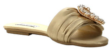 Cape Robbin Sadie-3 Satin Rhinestone Brooch Open Toe Slide Slip On Flip Flop Flat Sandal Black