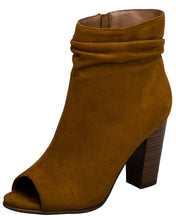 Breckelle's Women's Slouchy Stacked Chunky Heel Peep Toe Bootie