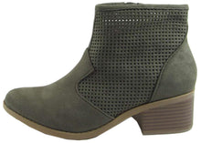 City Classified Women's Weezie Perforated Faux Suede Cowboy Low Stacked Heel Ankle Booties