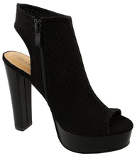Top Moda Women's Perforated Open Toe Chunky Stacked Block Heel Ankle Bootie