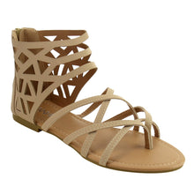 ANNA IE18 Women's Cutout Strappy Back Zipper Thong Flat Sandal