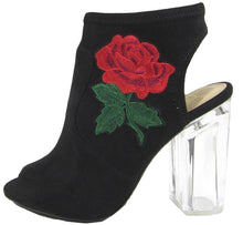 Delicious Women's Embroidered Rose Floral Lucite Clear Heel Peep Toe Bootie