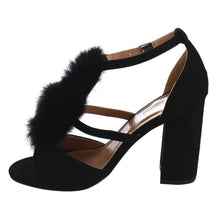 Nature Breeze Women's Strappy Open Toe Pom Pom Chunky Stacked Block Heel Sandal