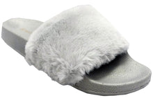 Wild Diva Women's Faux Fur Flip Flop Slide Flat Sandal