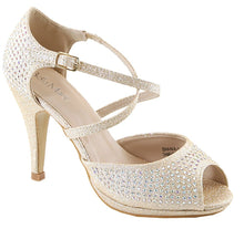 Bella Marie Shania-1 Women's peep toe rhinestone glitter crossing strap dance sandals