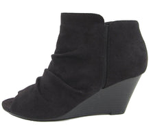City Classified Women's Peep Toe Ruched Wedge Ankle Bootie