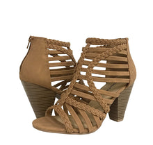 LEXIS! Women's Braided Strappy Cage Stacked Mid Heel Ankle Bootie
