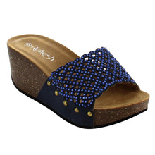 Refresh IE86 Women's Rhinestone Studded Slip On Platform Wedge Sandal