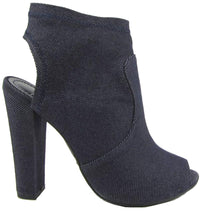 Delicious Peep Toe Open Back Heel Stacked Platform Chunky Heel Bootie