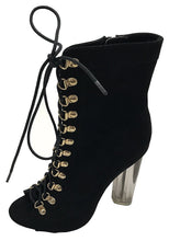 Wild Diva Women's Faux Suede Corset Lucite Block Heel Bootie