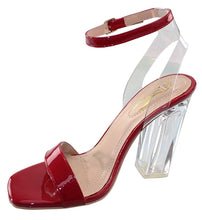Elegant Footwear Women's Open Square Toe Ankle Strappy Lucite Clear Block Heel