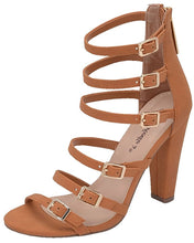 Breckelles Women Open Toe Gladiator Strappy Cage Buckles Block Chunky High Heel Pumps Sandals