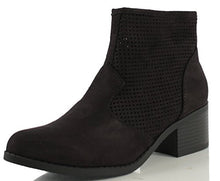 City Classified Women's Weezie Perforated Faux Suede Cowboy Low Stacked Heel Ankle Booties