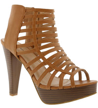 Top Moda EH44 Women's Strappy Caged Gladiator Zipper Block Ankle Booties Heels
