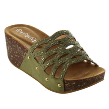 Refresh IF01 Women's Cutout Stud Rhinestone Slide In Wedge Sandal