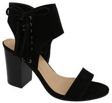 Top Moda Women's Lace Up Side Tassel Fringe Stacked Chunky Heel Sandal